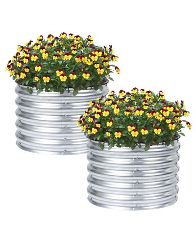 Aoodor Tall Aluzinc Metal Raised Garden Bed Round - Outdoor Garden Planter Box