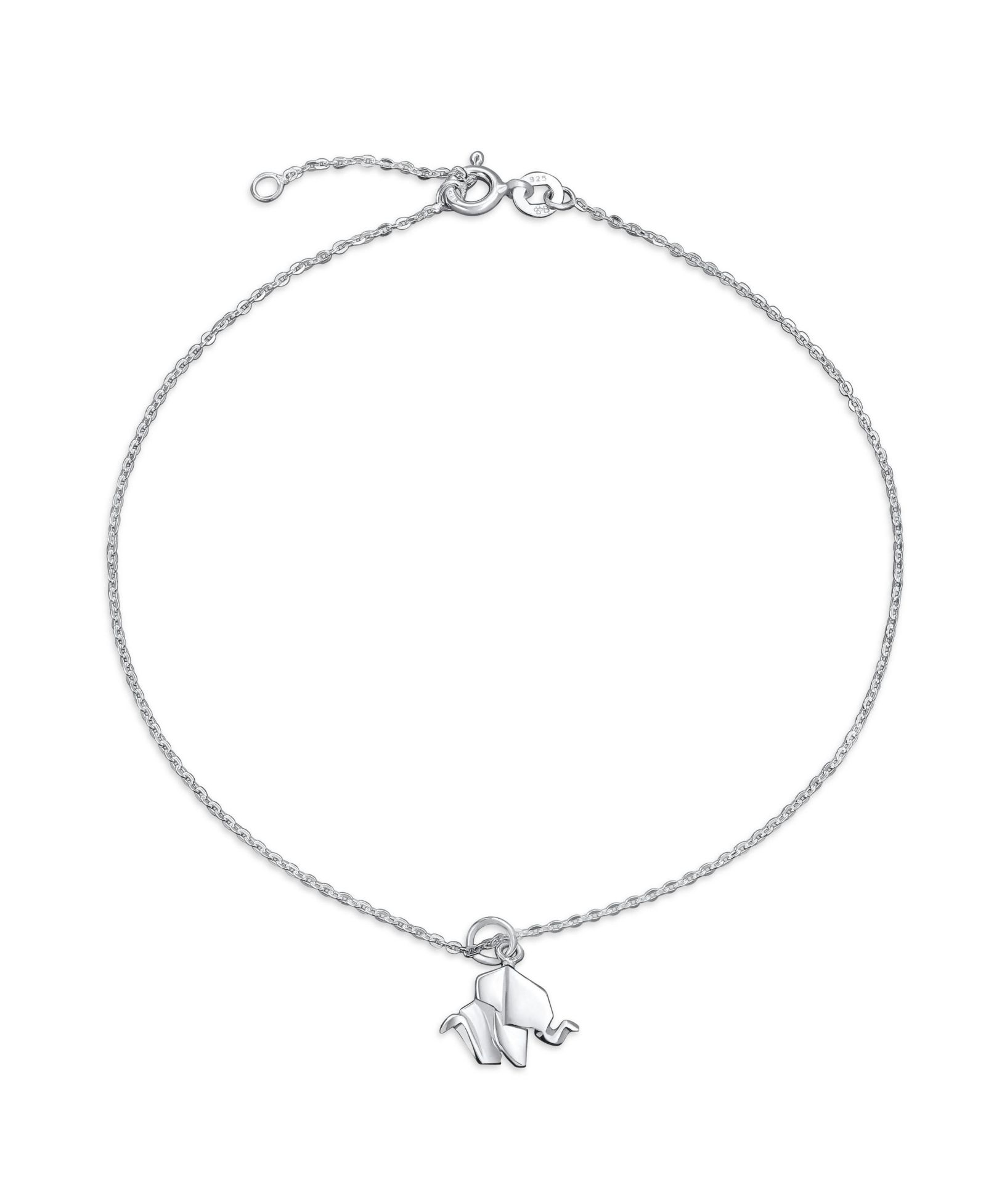 Bling Jewelry Lucky Origami Animal Anklet Zoo Elephant Charm Ankle Bracelet .925 Sterling Silver Adjustable