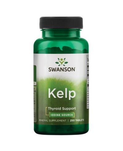 Swanson Premium Brand Kelp, Natural Iodine Source for Thyroid Health, Mineral Supplement With 0.4 Percentage Iodine, 250 Tablets