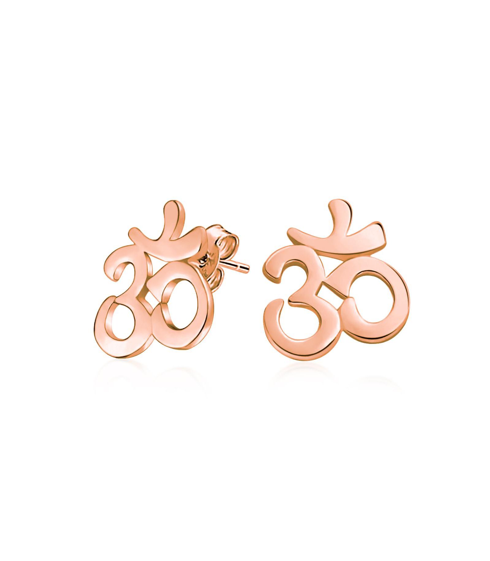 Серьги-гвоздики Bling Jewelry с символом Будды Ом из розового золота и стерлингового серебра