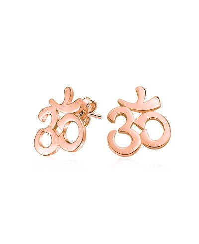 Серьги-гвоздики Bling Jewelry с символом Будды Ом из розового золота и стерлингового серебра