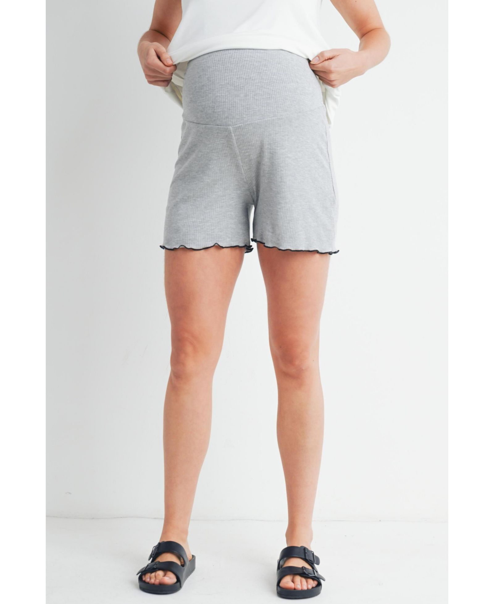 Hello Miz Maternity Ribbed Lounge Shorts with Over-the-Belly Waistband