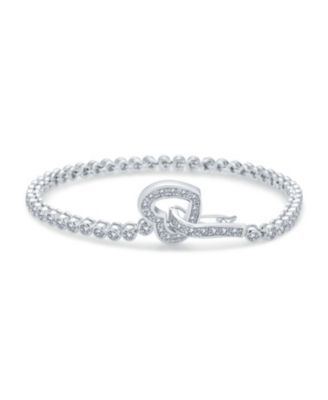 Bling Jewelry Sweetheart Bezel Set CZ Cubic Zirconia Tennis Bracelet Heart Shaped Clasp 7.5 Inch
