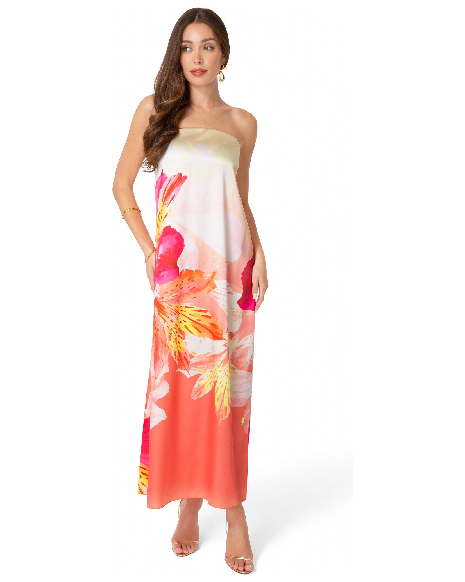 Макси-платье Bebe Women's Printed Satin Strapless