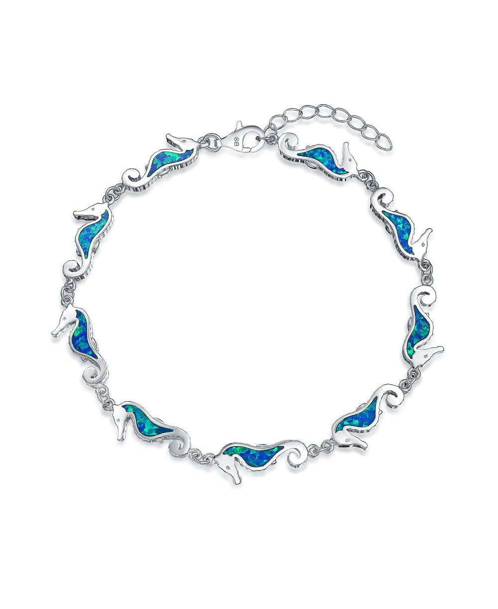 Bling Jewelry Nautical Life Created Blue Opal Multi Seahorse Charm Link Bracelet