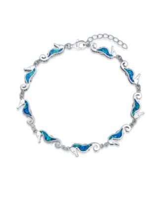 Bling Jewelry Nautical Life Created Blue Opal Multi Seahorse Charm Link Bracelet