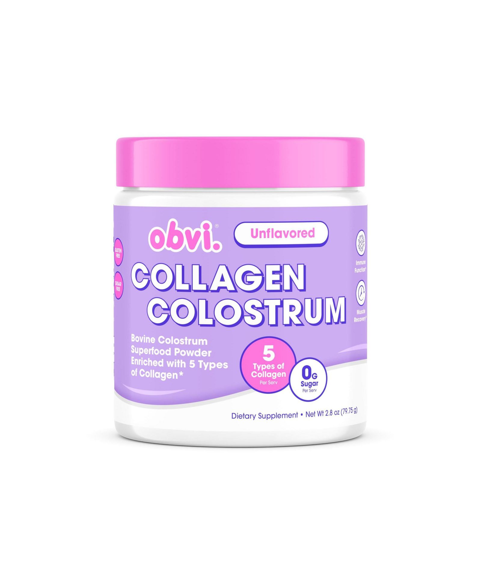 Добавка Obvi Collagen Colostrum Supplement - Supports a Healthy Gut, Skin Rejuvenation and Immune Health - Gluten Sugar-Free - Unflavored - 25 Servings