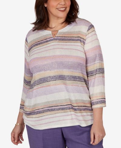 Alfred Dunner Plus Size Grand Bazaar Mixed Stripe Knit Top