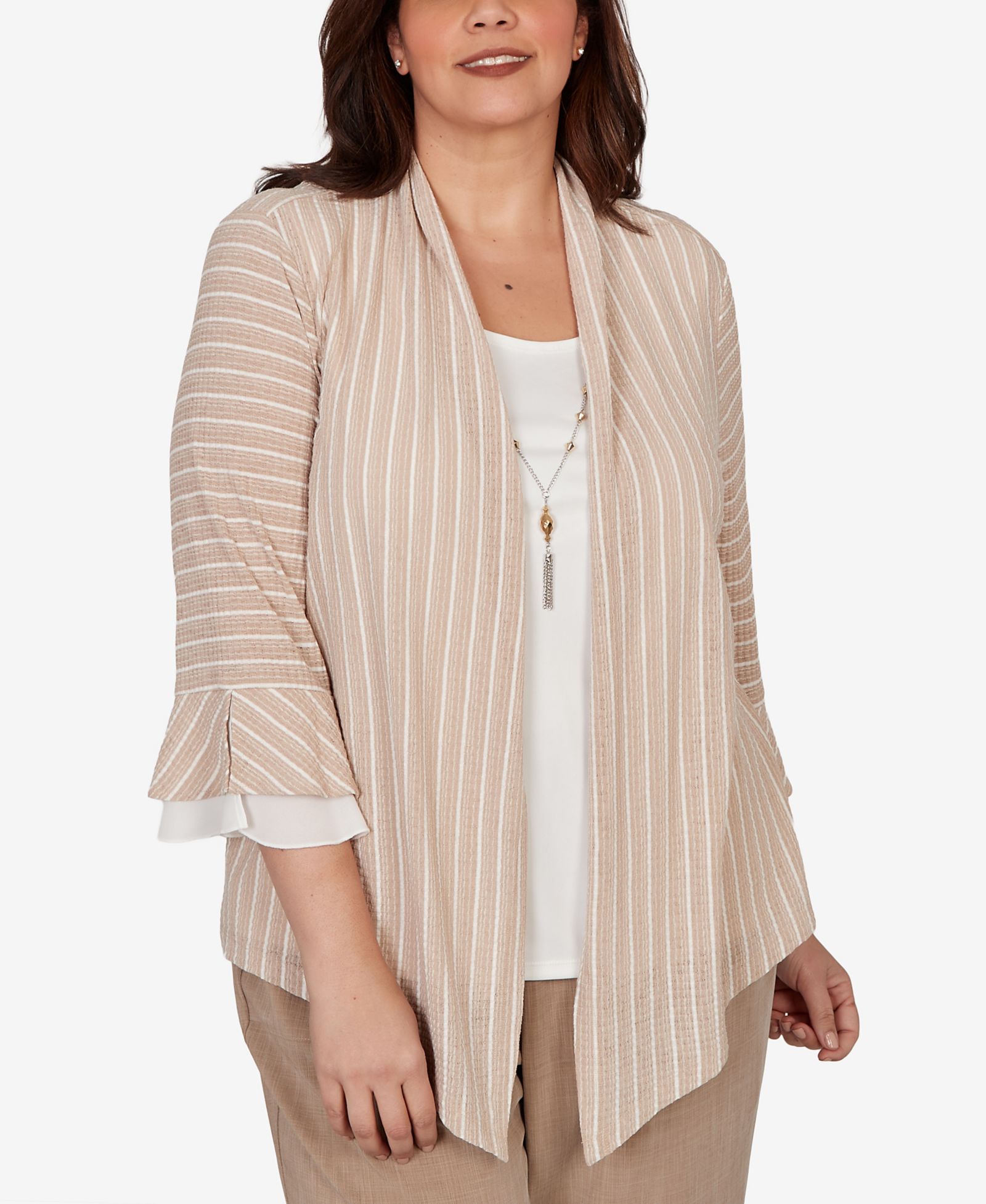 Топ Alfred Dunner Plus Size Grand Bazaar Vertical Stripe Two-In-One Top с ожерельем