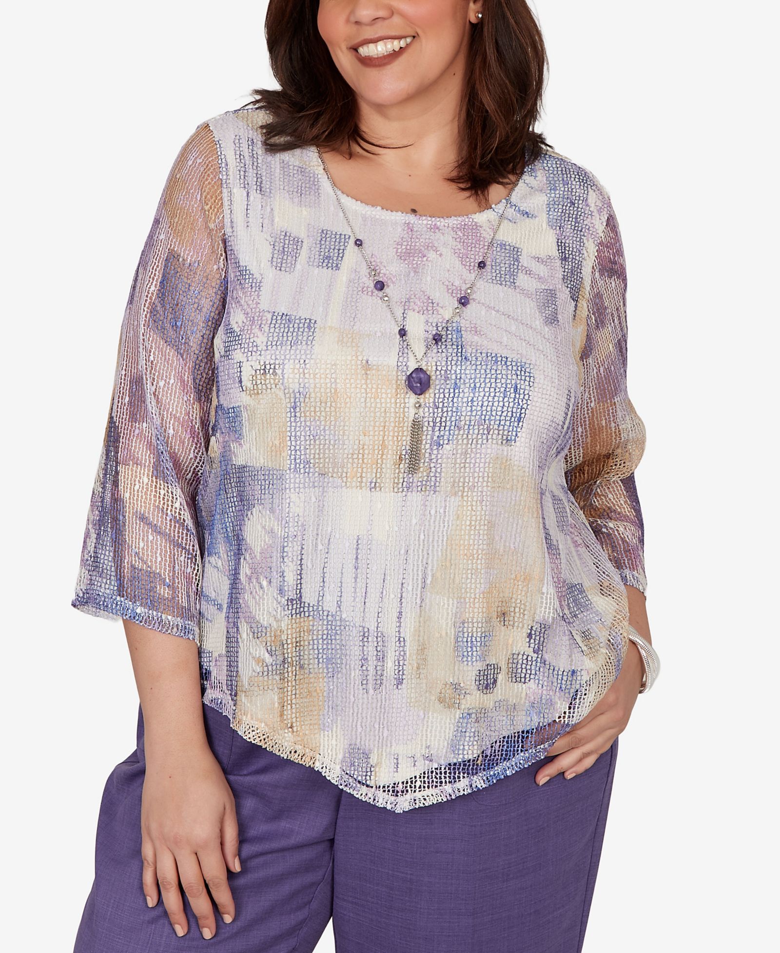 Alfred Dunner Женский сетчатый топ Plus Size Grand Bazaar со стилизованным ожерельем