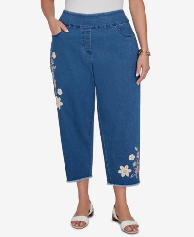 Alfred Dunner Plus Size Camden Market Floral Crochet Applique Ankle Jeans