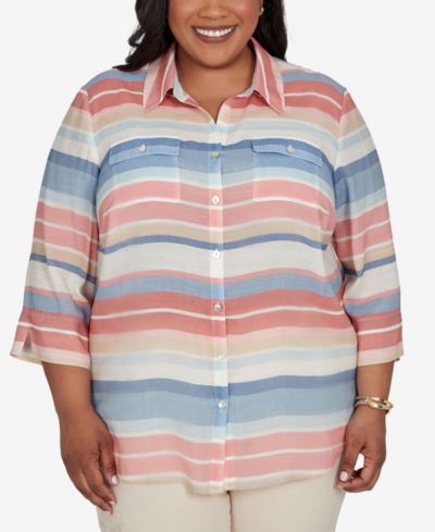 Верх Alfred Dunner Plus Size Camden Market в разноцветную полоску с пуговицами