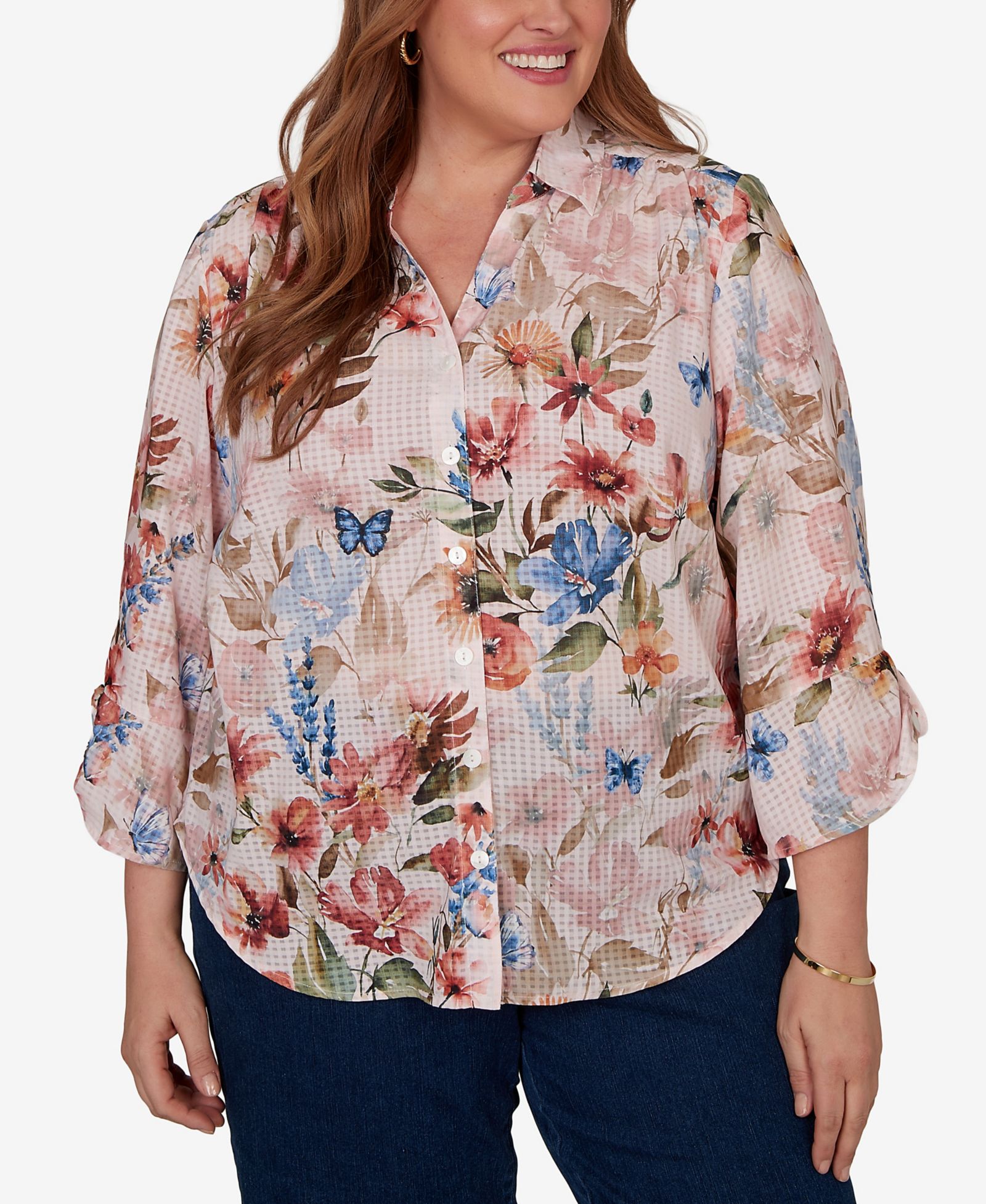 Женский топ Alfred Dunner Plus Size Camden Market Botanical Butterfly на пуговицах