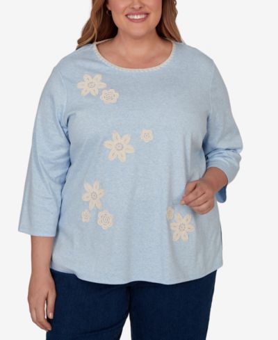 Alfred Dunner Plus Size Camden Market Floral Stitches Heathered Knit Top