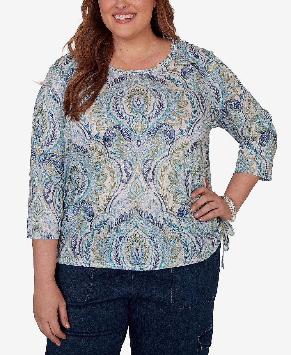 Женский топ Alfred Dunner Plus Size Indigo с принтом Medallion