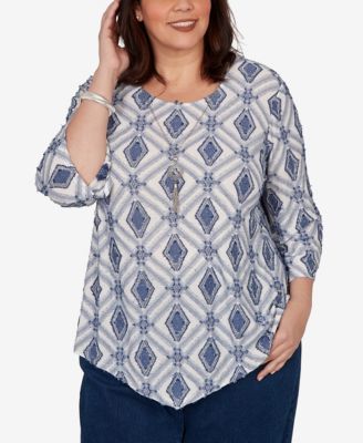 Топ Alfred Dunner Plus Size Indigo Girls Diamond Textured с ожерельем