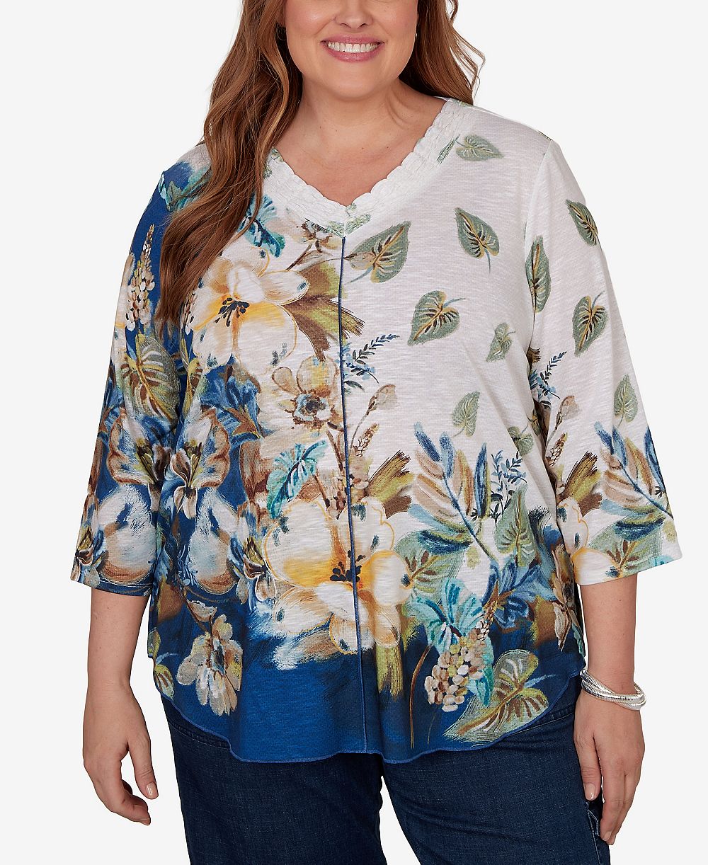 Alfred Dunner Plus Size Placed Texture Floral Knit Top