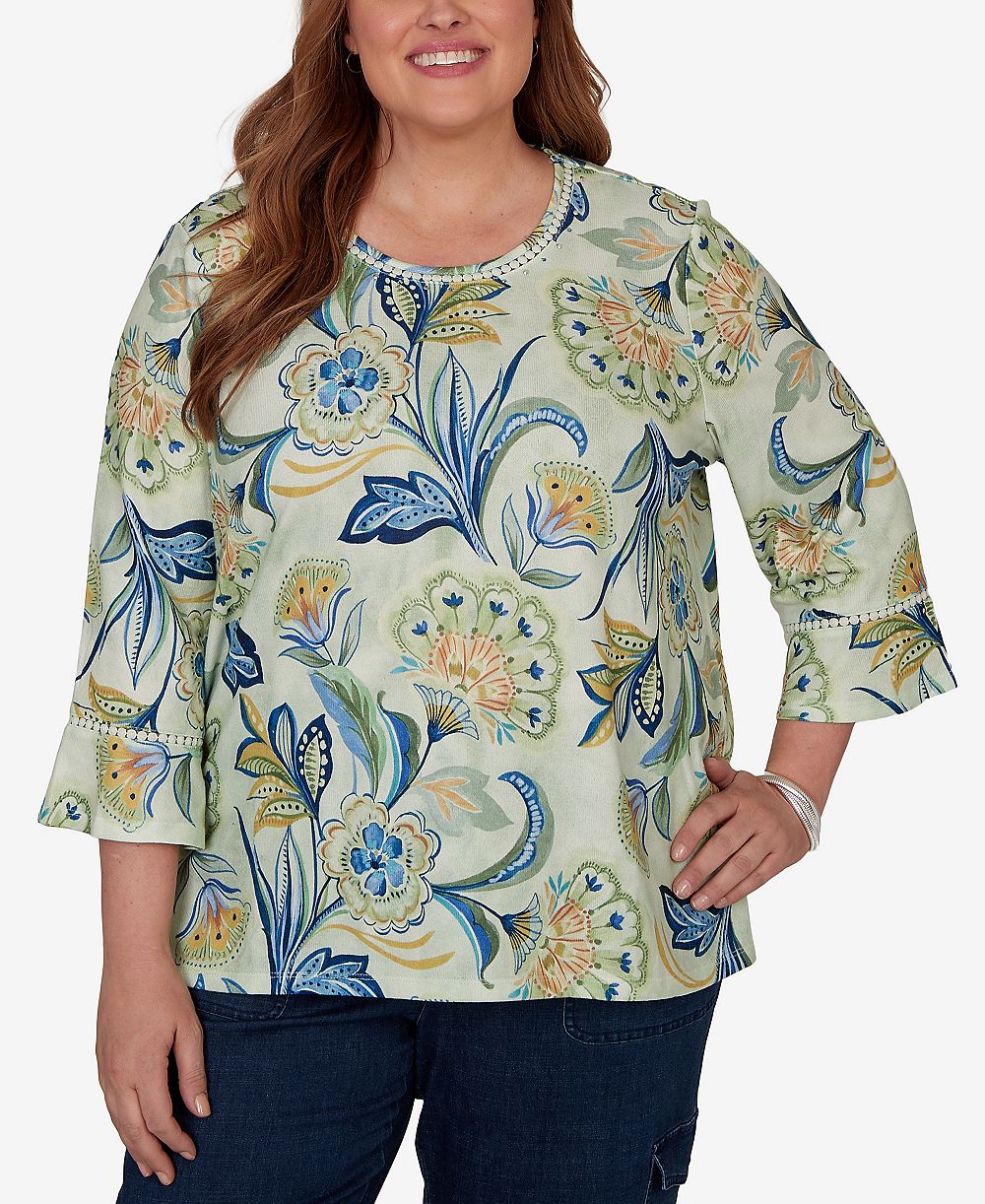 Alfred Dunner Plus Size Bold Meadow Floral Knit Top