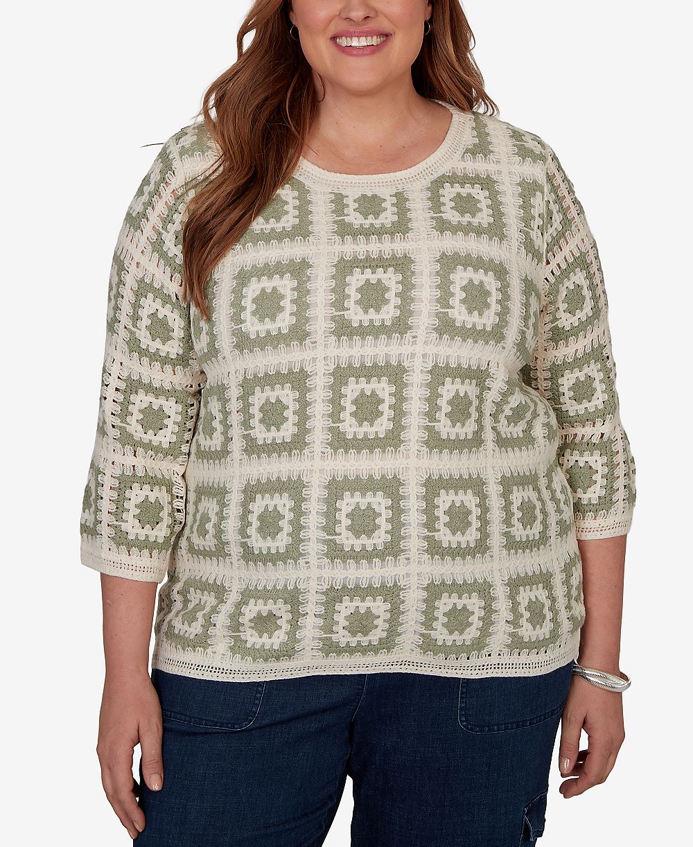 Alfred Dunner Plus Size Crochet Squares Top