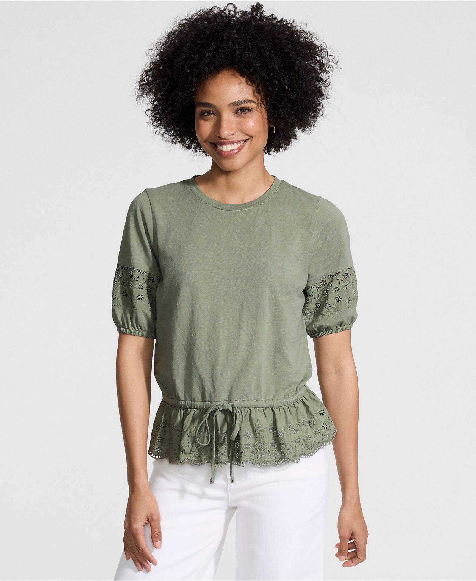 Женский топ Lands' End Elbow Sleeve Slub Lace Trim