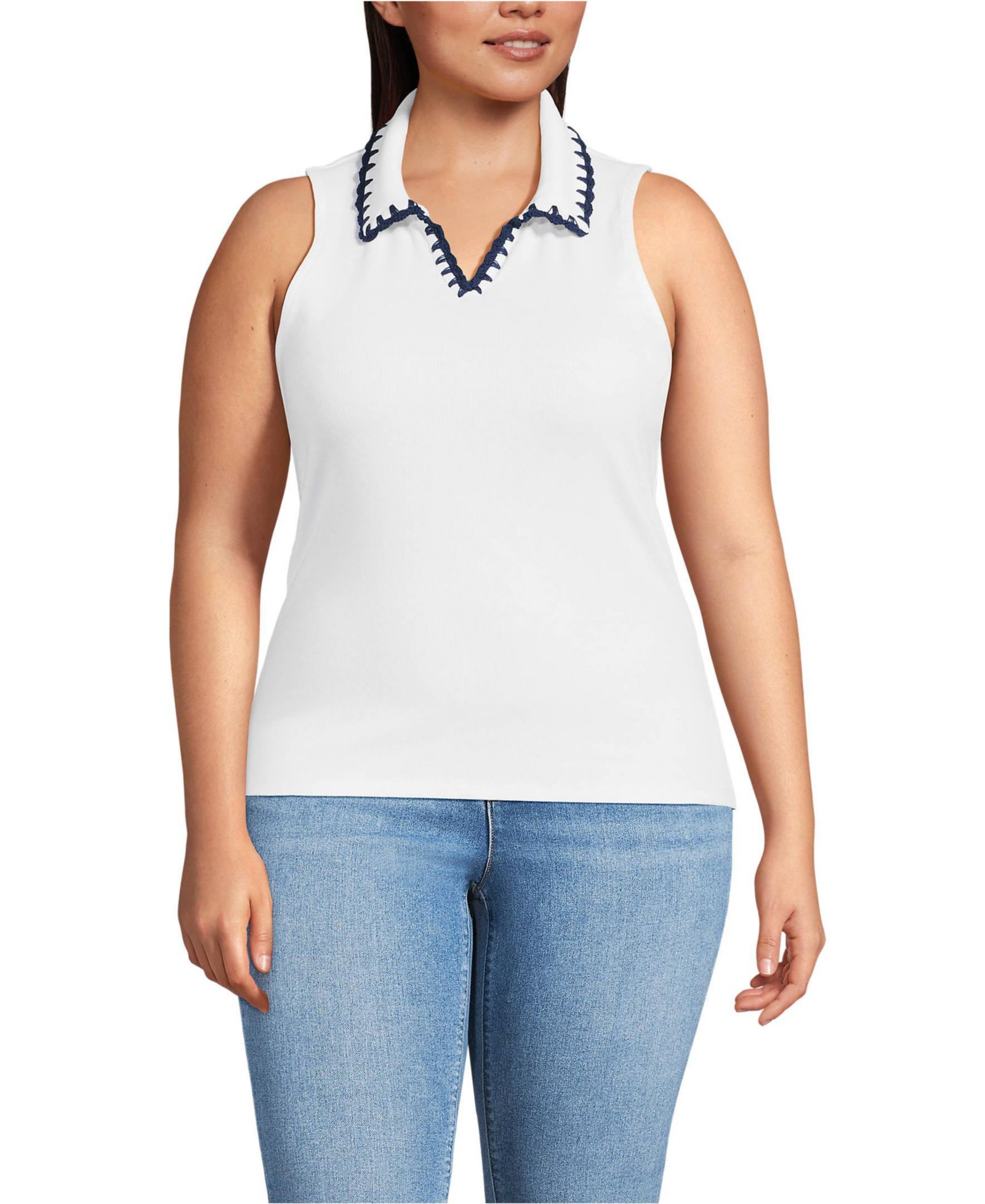Поло Lands' End Plus Size Sleeveless Micro Rib