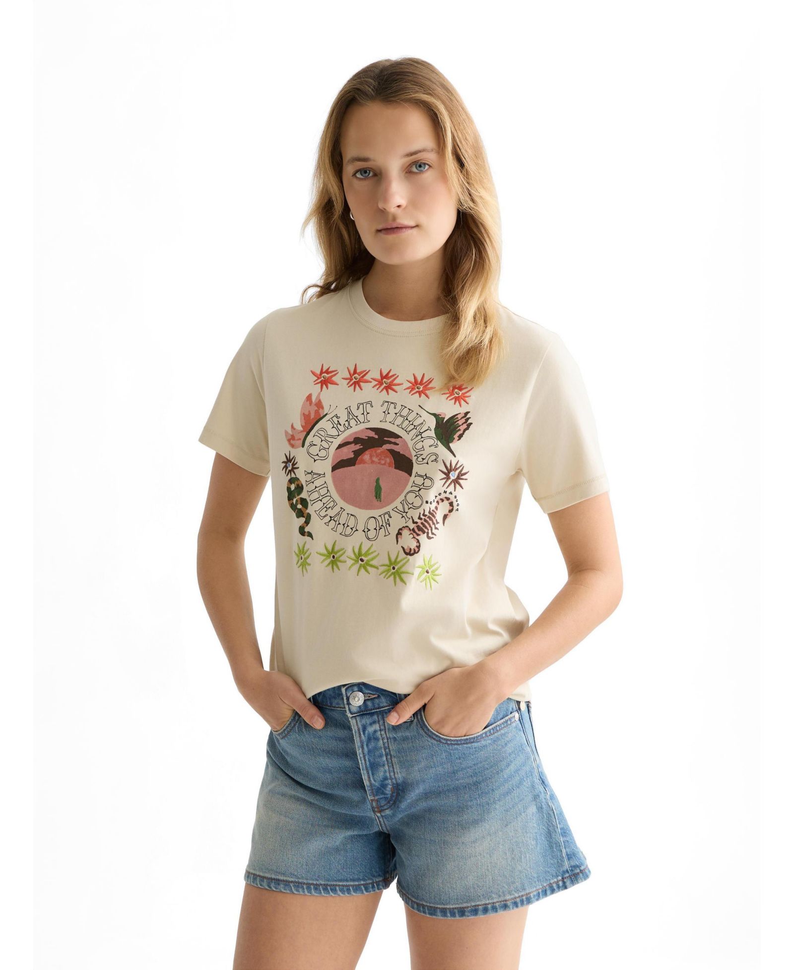 SCOTCH & SODA Women's 's Tops and Tees for Embroidered Artwork Regular-Fit T-Shirt