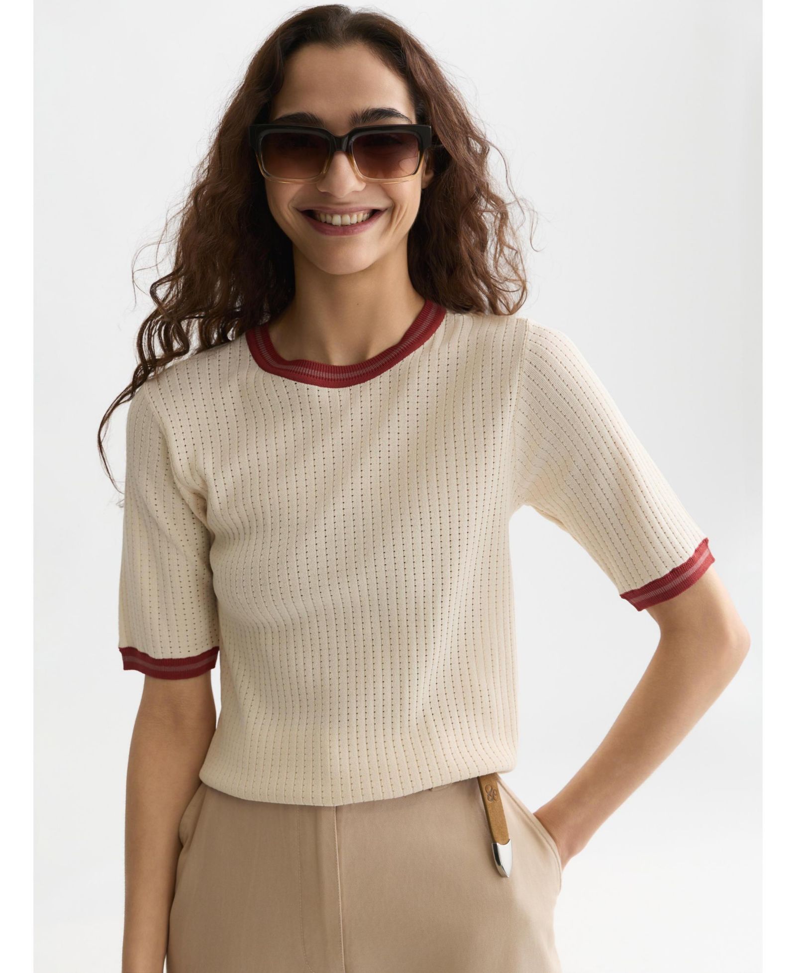 SCOTCH & SODA Women's Tops and Tees Pointelle Knitted Relaxed-Fit Tee