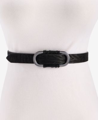 I.N.C. International Concepts Black Zebra Calf Hair Friction Oval Skinny Belt, Macy's Exclusive