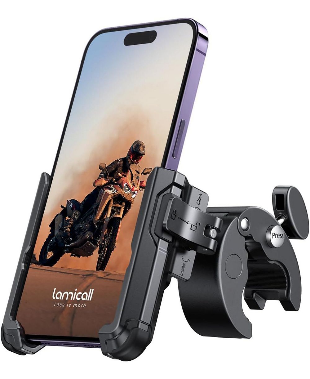 Lamicall Motorcycle Phone Mount Holder, Bike Phone Holder Handlebar Clamp, Bicycle Scooter Phone Clip