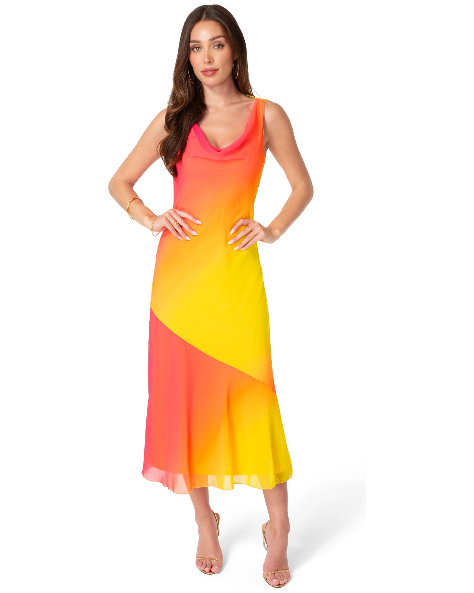 Bebe Women's Ombre Chiffon Cowl Maxi Dress