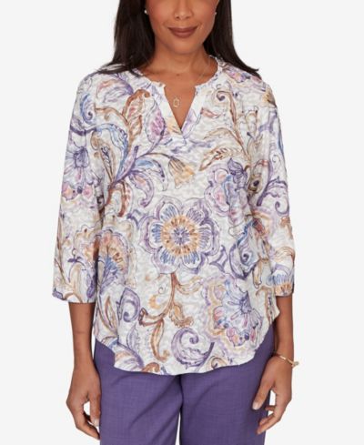 Топ Alfred Dunner Petite Grand Bazaar Jacobean Floral Split Neck