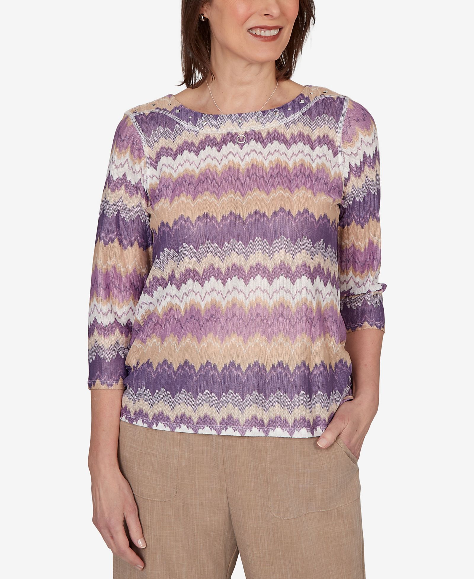 Трикотажный топ Alfred Dunner Petite Grand Bazaar с полосатым узором