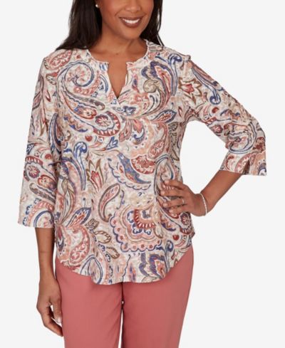Женский трикотажный топ Alfred Dunner Petite Camden Market Paisley Split Neck