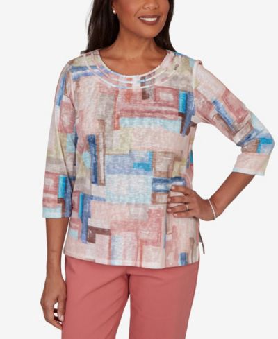 Alfred Dunner Petite Camden Market Painted Color Blocks Knit Top