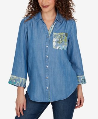 Верх Alfred Dunner Petite Indigo Girls Soft Lyocell Denim Sequined Button-Front