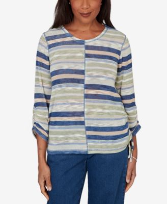 Alfred Dunner Petite Spliced Multi Stripe Knit Top