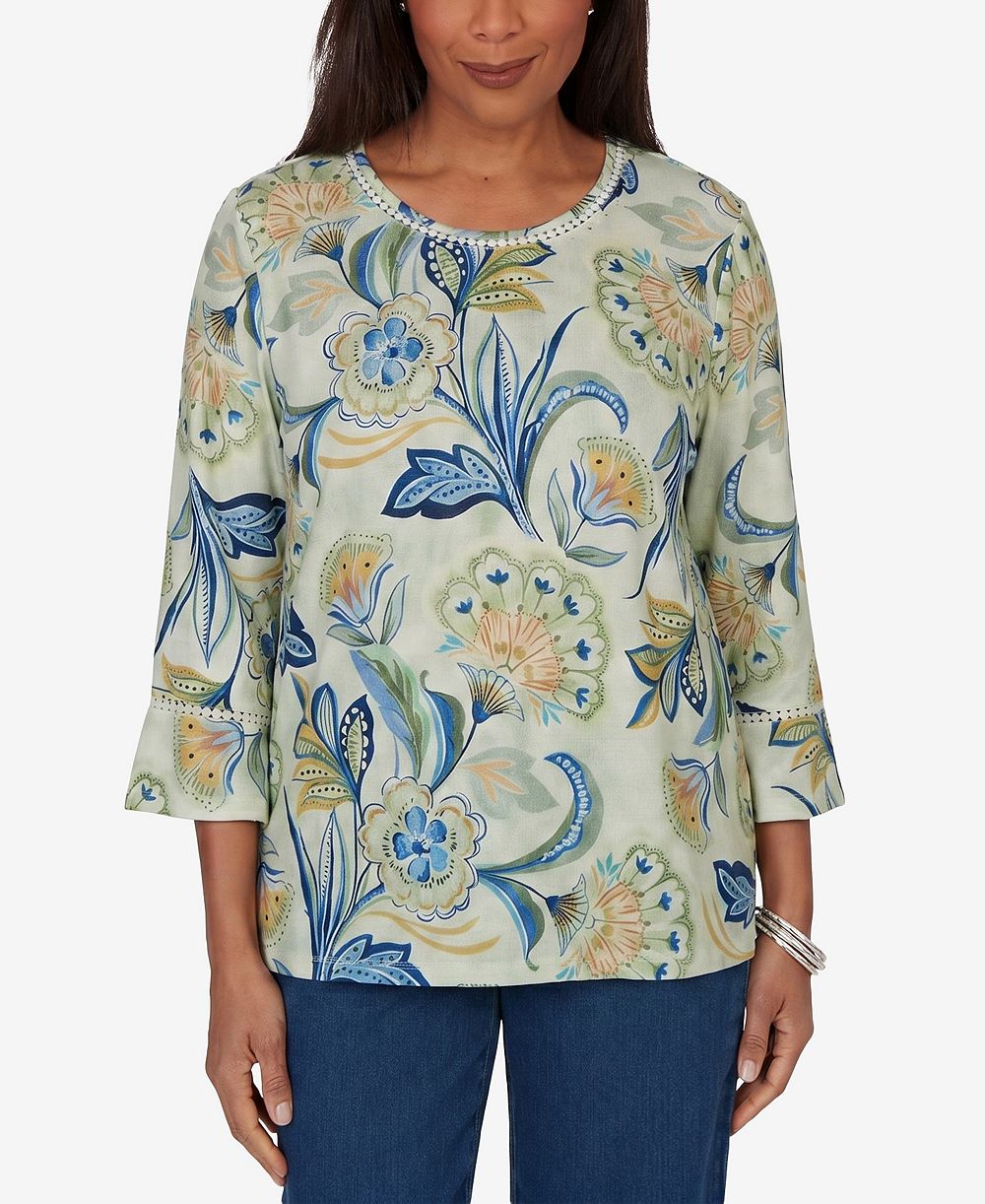 Alfred Dunner Petite Bold Meadow Floral Knit Top