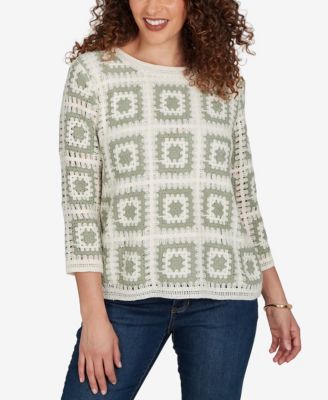 Alfred Dunner Petite Indigo Girls топ с вязаными квадратами