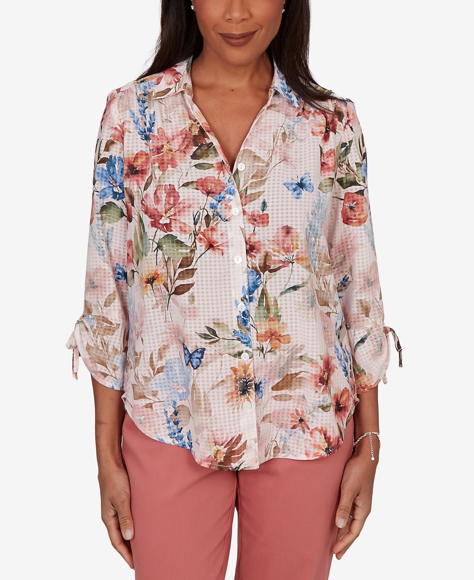 Alfred Dunner Женский топ Camden Market Botanical Butterfly на пуговицах