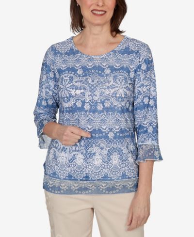 Alfred Dunner Women's Camden Market Lacey Striped Knit Top