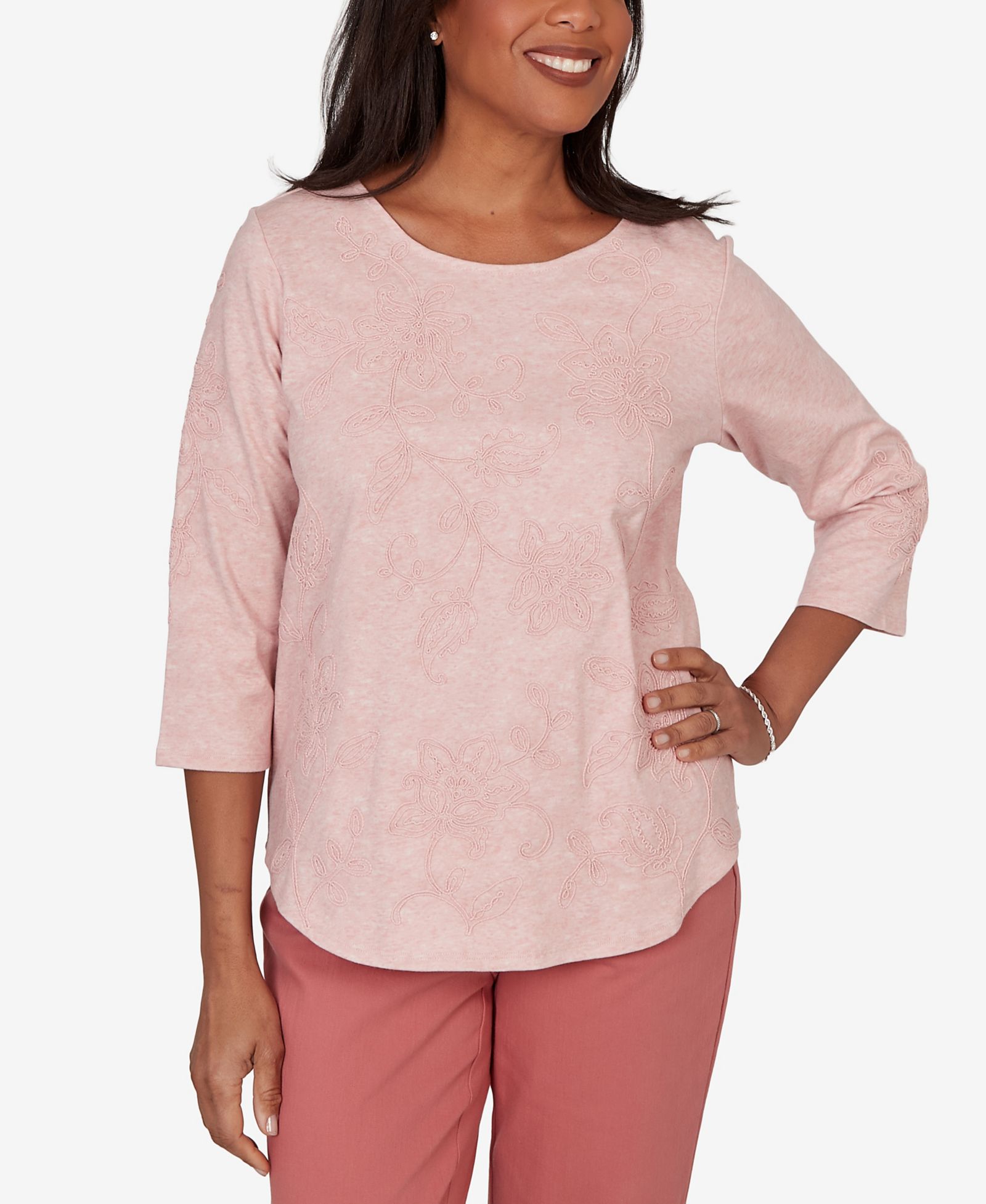Alfred Dunner Женский трикотажный топ Camden Market Tonal Floral Soutache Knit