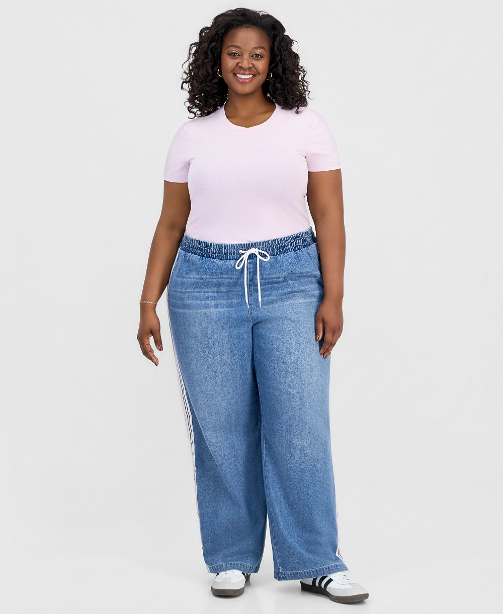 Madden Girl Trendy Plus Size Break Away Pull-On Wide-Leg Jeans