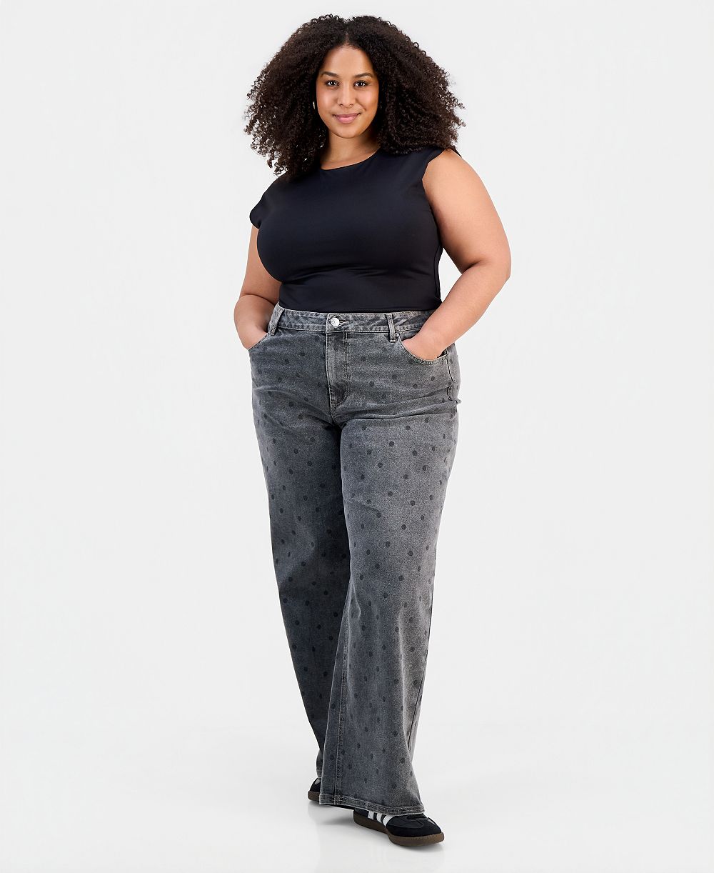 Madden Girl Trendy Plus Size Ultra High-Rise '90s Polka Dot Jeans