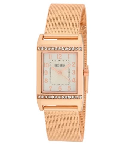 BCBG Women's Quartz Rectangle Rose Gold Stainless Steel Watch 23mm