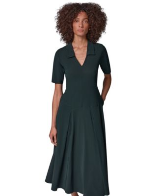 Donna Karan Weekend Women's V-Neck A-Line Midi Dress with Pockets