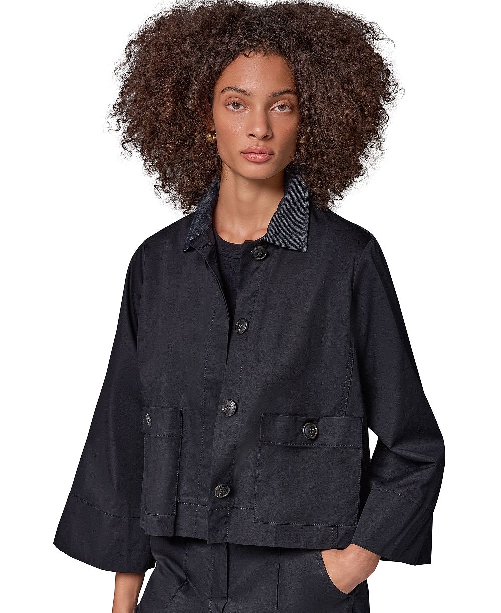 Donna Karan Weekend Women's Bell-Sleeve Trapeze Jacket with Denim Collar
