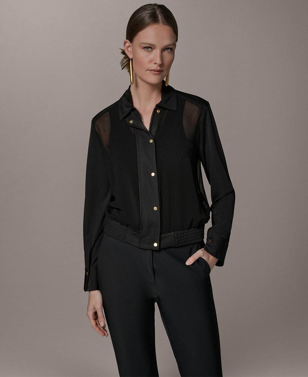 Donna Karan New York Petite Mix Media Zipper Jacket