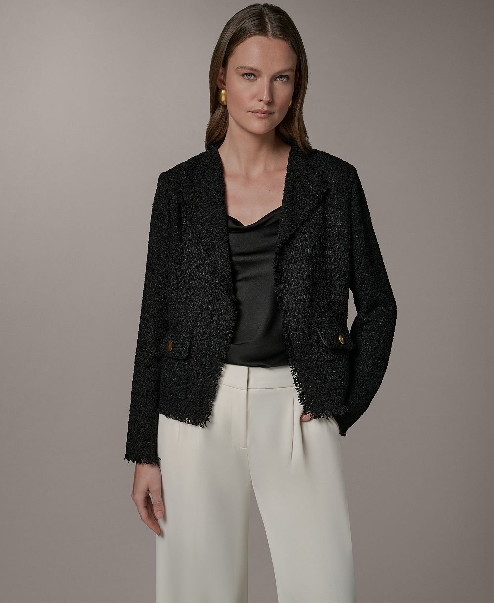 Donna Karan New York Petite Open-Front Long-Sleeve Jacket