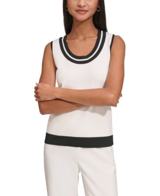 KARL LAGERFELD PARIS Petite Scoop-Neck Sleeveless Knit Top with Contrast Trim