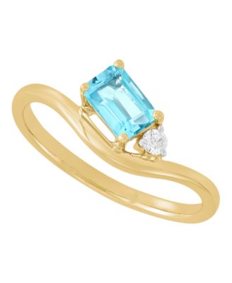Macy's кольцо с голубым топазом Swiss Blue (5/8 ct. t.w.) и бриллиантовыми акцентами из стерлингового серебра с покрытием 14k золотом